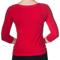 3/4 Sleeve Red Stretch Bardot Bow Top Jumper - Pretty Kitty Fashion
