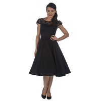 Black Cotton and Lace Rockabilly Cocktail Swing Dress - Pretty Kitty Fashion