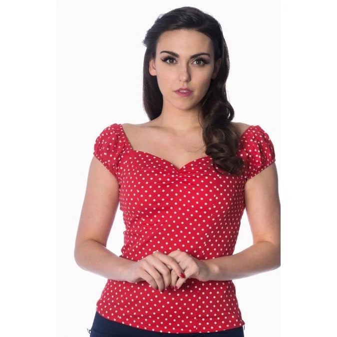 Red And White Polka Dot Print Gypsy Top