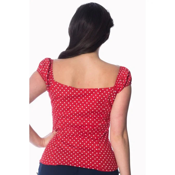 Red And White Polka Dot Print Gypsy Top