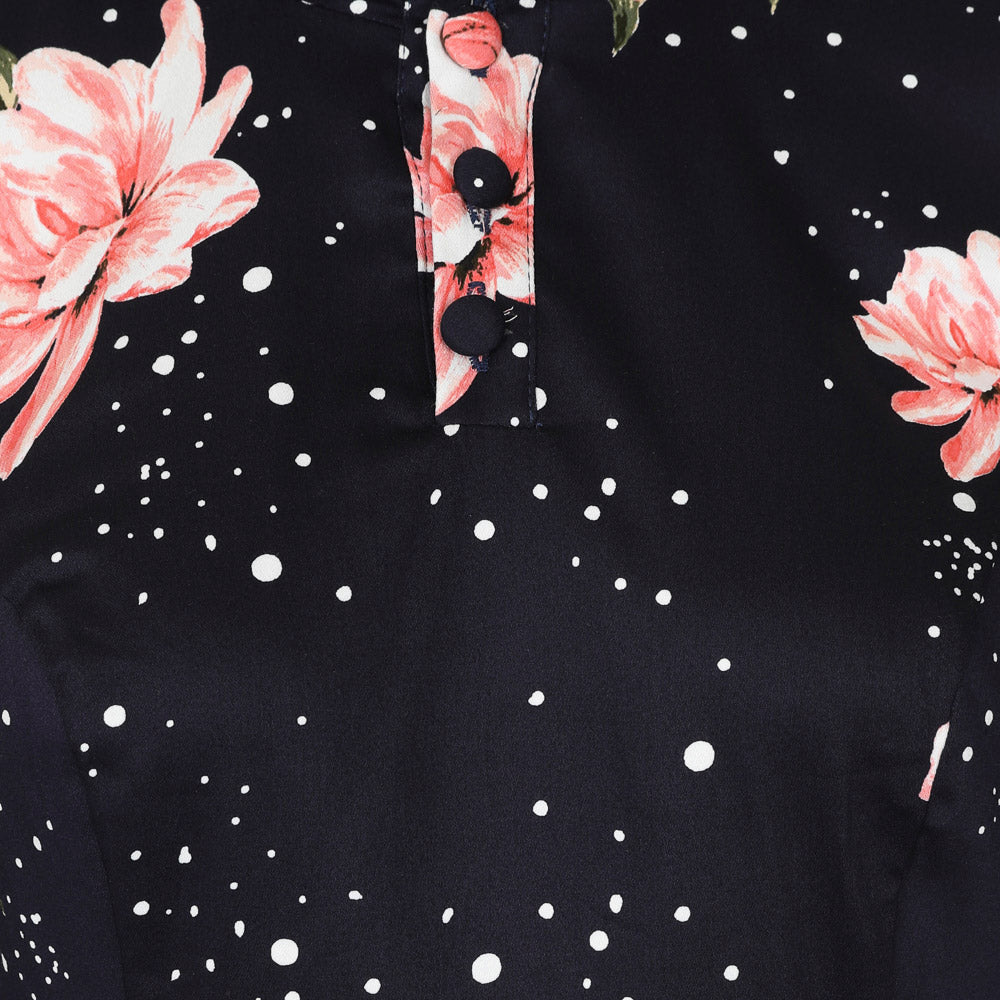 Navy Floral Stardust 3/4 Sleeve Vintage Swing Tea Dress - Pretty Kitty Fashion