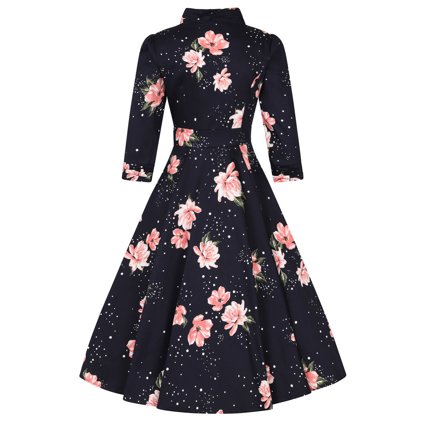 Navy Floral Stardust 3/4 Sleeve Vintage Swing Tea Dress - Pretty Kitty Fashion