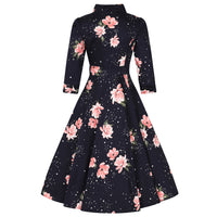 Navy Floral Stardust 3/4 Sleeve Vintage Swing Tea Dress - Pretty Kitty Fashion