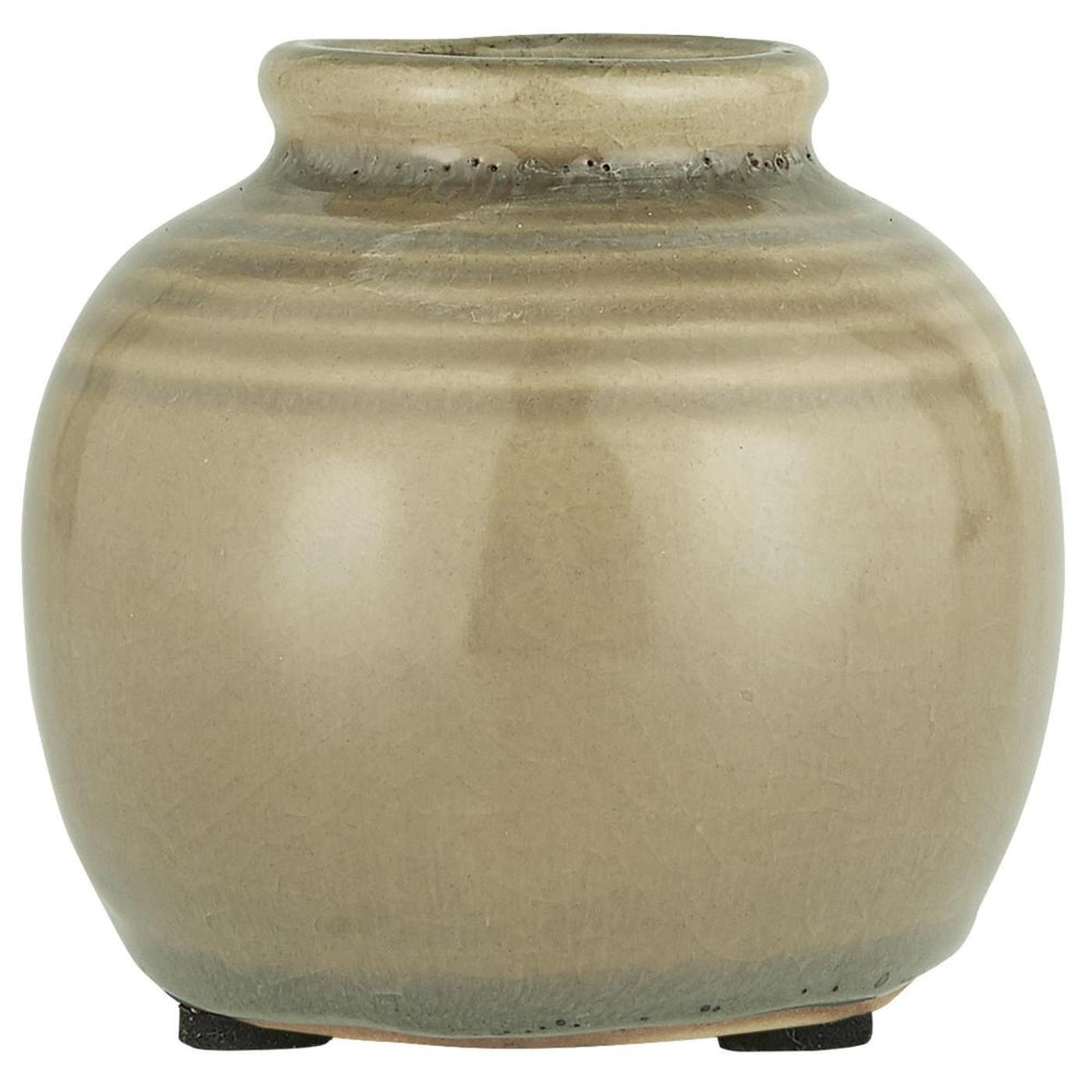 Mini Khaki Ceramic Vase with Grooved Detail