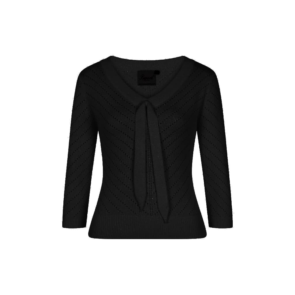 Black Vintage 3/4 Sleeve Knitted Tie Detail Top