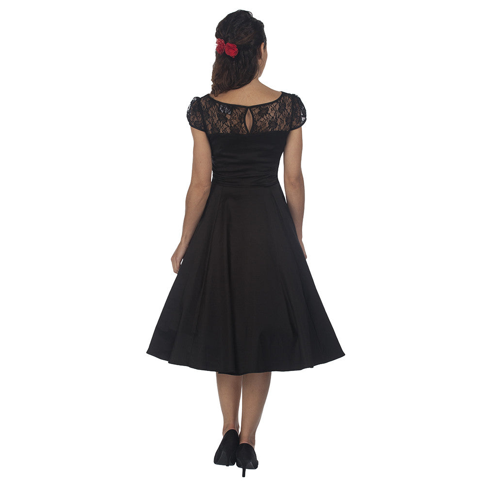 Black Cotton and Lace Rockabilly Cocktail Swing Dress - Pretty Kitty Fashion