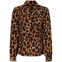Leopard Print Tie Front Long Sleeve Blouse - Pretty Kitty Fashion