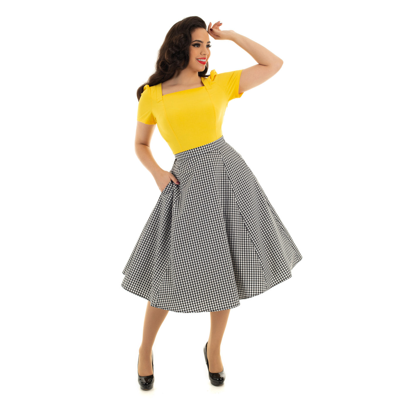 Black And White Gingham Rockabilly Swing Skirt - Pretty Kitty Fashion