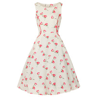 Off White Red Vintage Summer Rose Print Audrey Swing Dress - Pretty Kitty Fashion