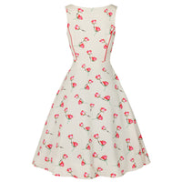 Off White Red Vintage Summer Rose Print Audrey Swing Dress - Pretty Kitty Fashion