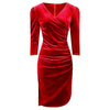 Scarlet Red Velour Velvet Wrap over 3/4 Sleeve Midi Dress