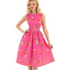 Summer Pink Retro Floral Print 50s Swing Audrey Dress