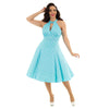 Blue and White Polka Dot Halter Neck 50s Swing Dress - Pretty Kitty Fashion