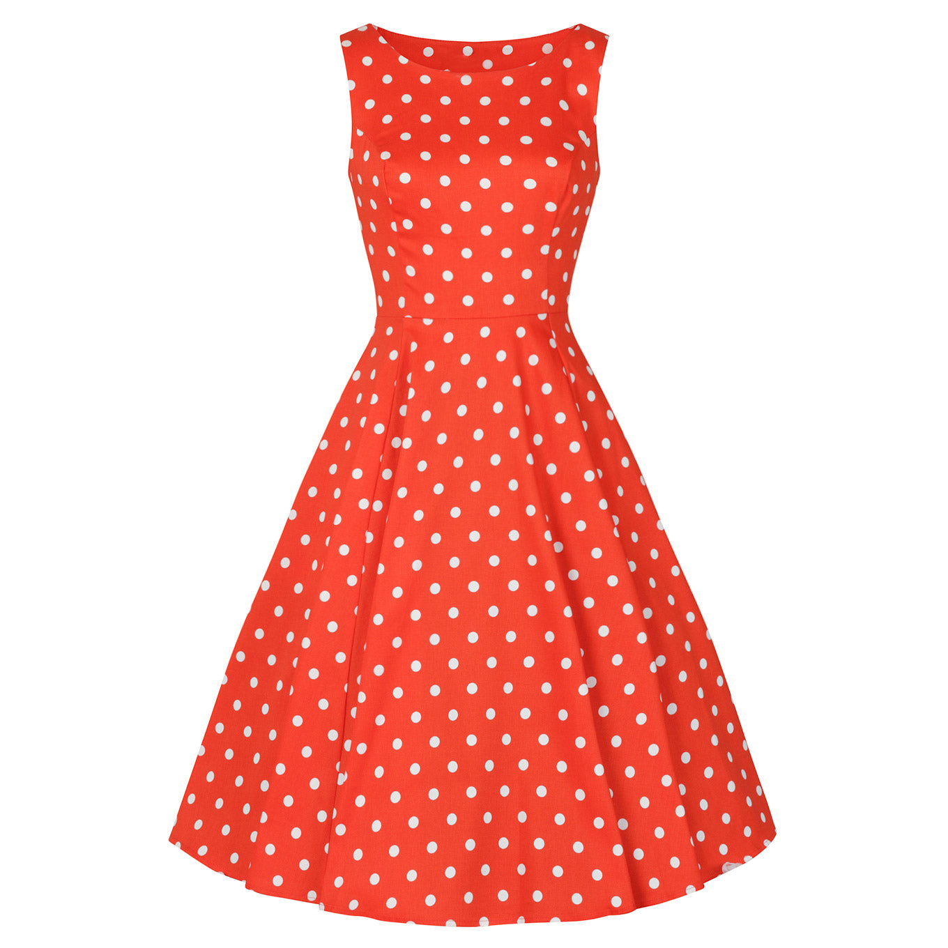 Red Orange And White Polka Dot 50s Audrey Swing Dress - Pretty Kitty Fashion