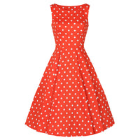 Red Orange And White Polka Dot 50s Audrey Swing Dress - Pretty Kitty Fashion