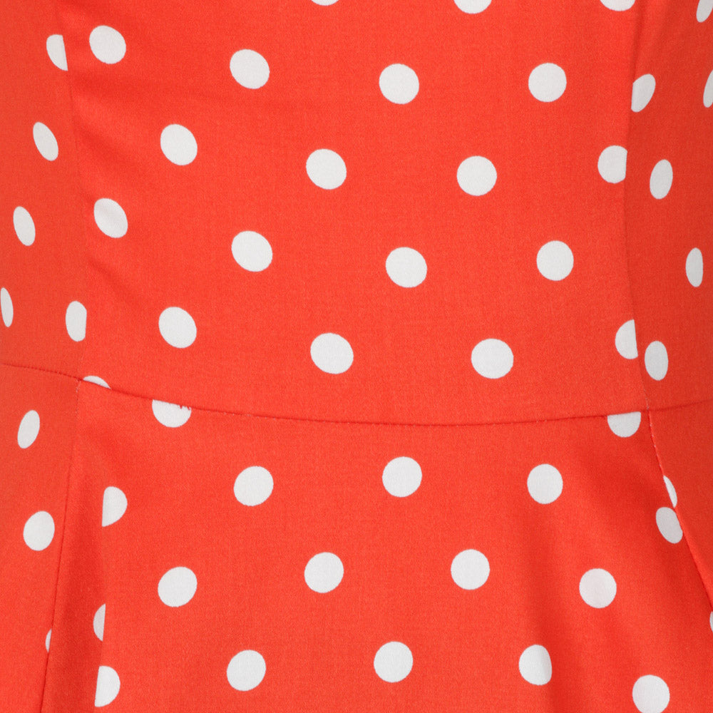 Red Orange And White Polka Dot 50s Audrey Swing Dress - Pretty Kitty Fashion