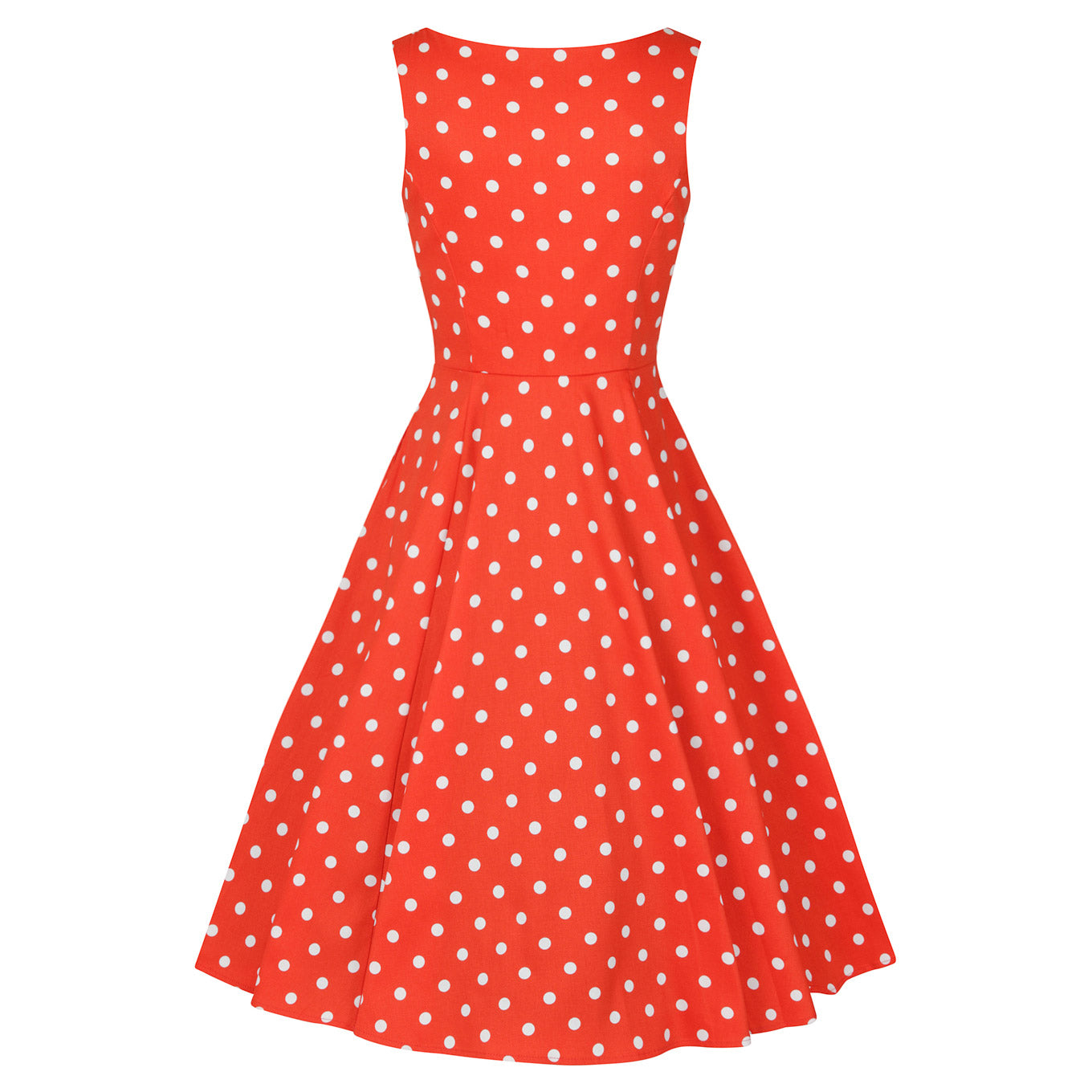 Red Orange And White Polka Dot 50s Audrey Swing Dress - Pretty Kitty Fashion