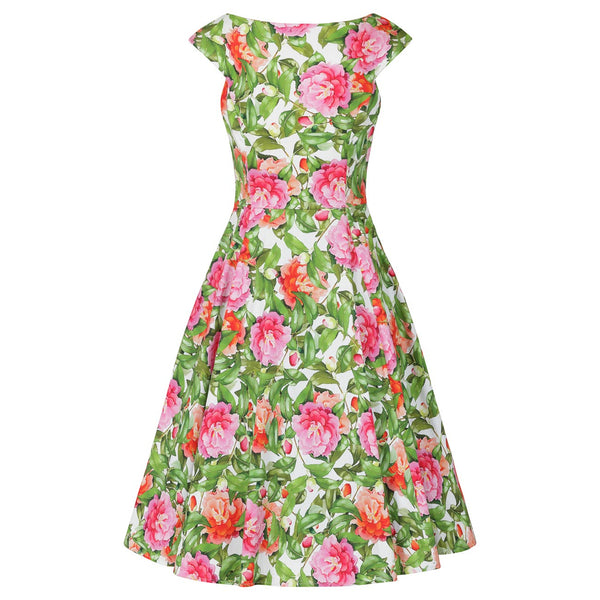 Green And Pink Floral Print 50s Swing Dress - Pretty Kitty Fashion