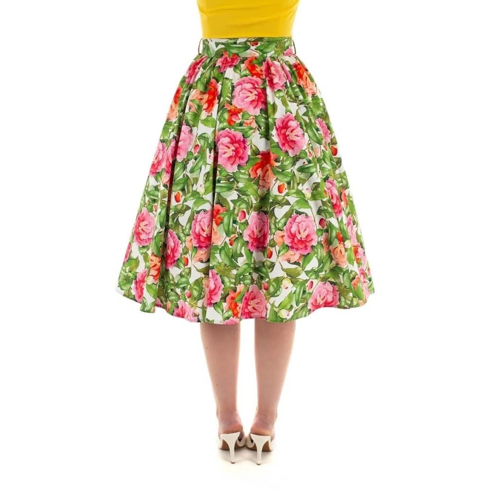 Pink And Green Floral Swing 1950s Rockabilly Skirt