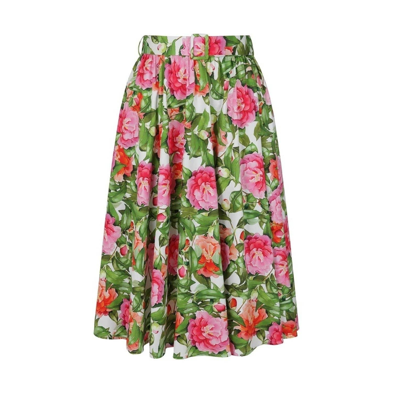 Pink And Green Floral Swing 1950s Rockabilly Skirt - Pretty Kitty Fashion