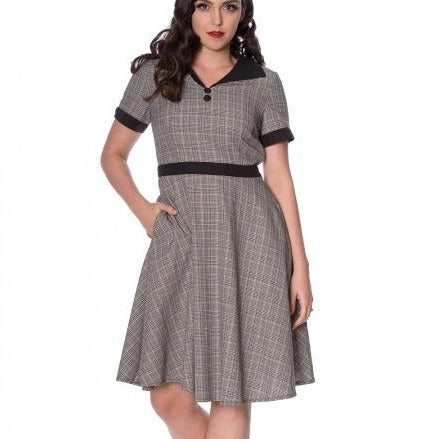 Grey Check Collared Fit and Flare Dress