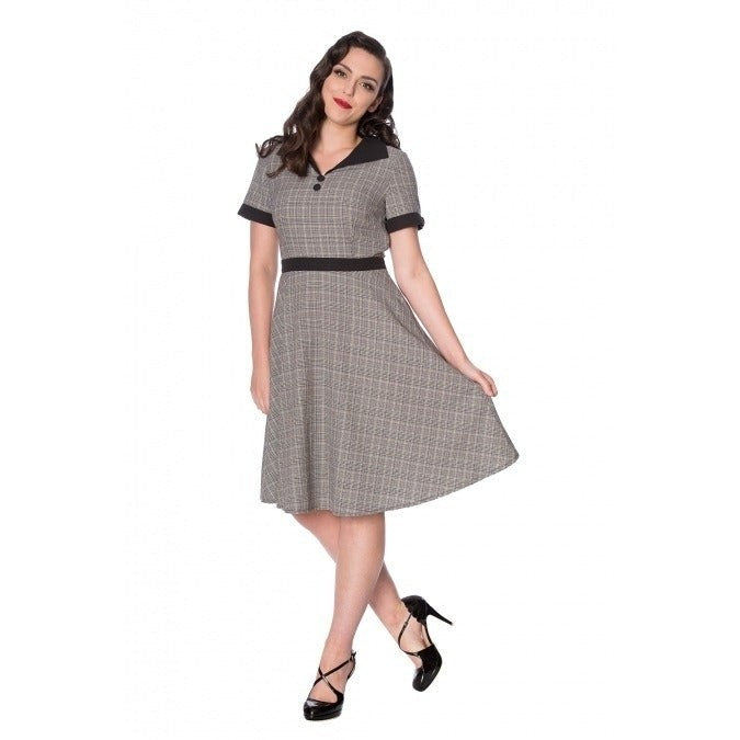 Grey Check Collared Fit and Flare Dress
