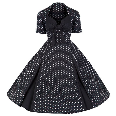 Black and White Polka Dot Retro 50s Swing Dress - Pretty Kitty Fashion