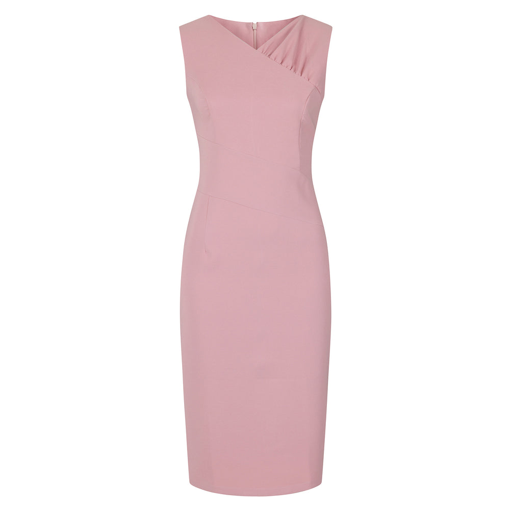Pink Sleeveless V Neck Wiggle Summer Pencil Dress