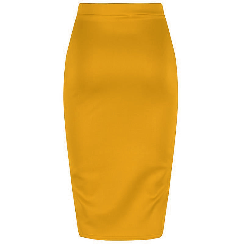 Classic Stretch Honey Yellow Pencil Bodycon Midi Office Work Skirt Pretty Kitty Fashion