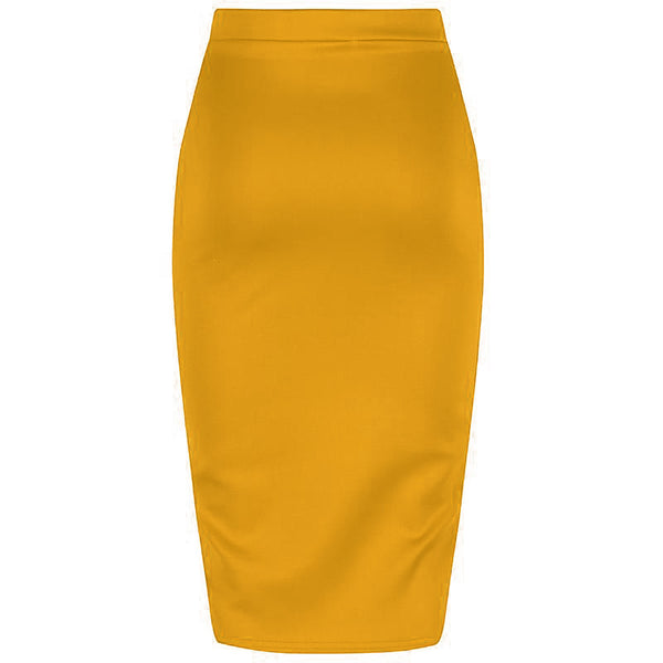 Classic Stretch Honey Yellow Pencil Bodycon Midi Office Work Skirt ...