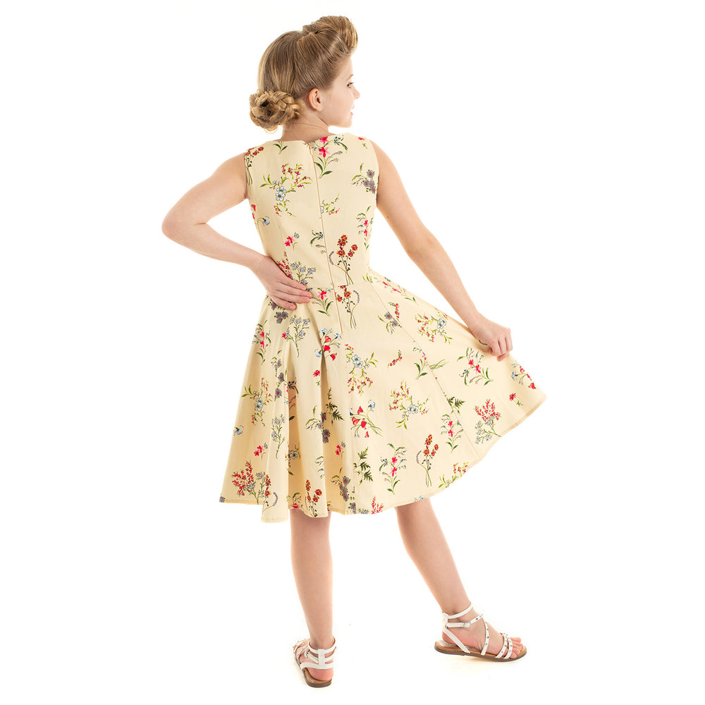 Little Kitty Girl's Pale Yellow Floral Print Party Dress - Pretty Kitty Fashion