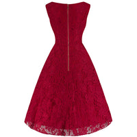 Jolie Moi Vintage Red Embroidered Lace Swing Bridesmaid Dress - Pretty Kitty Fashion