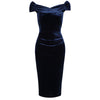 Navy Blue Velour Cap Sleeve Crossover Top Bardot Wiggle Dress - Pretty Kitty Fashion