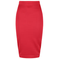 Classic Stretch Red Pencil Bodycon Midi Work Office Skirt - Pretty Kitty Fashion