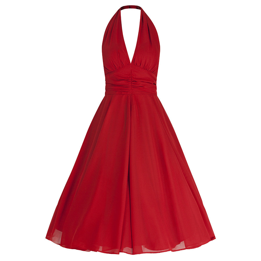 Red Chiffon Vintage Marilyn Monroe Style 50s Swing Dress - Pretty Kitty Fashion