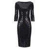 Black And Silver Sequin 3/4 Sleeve Bodycon Pencil Wiggle Party Dress