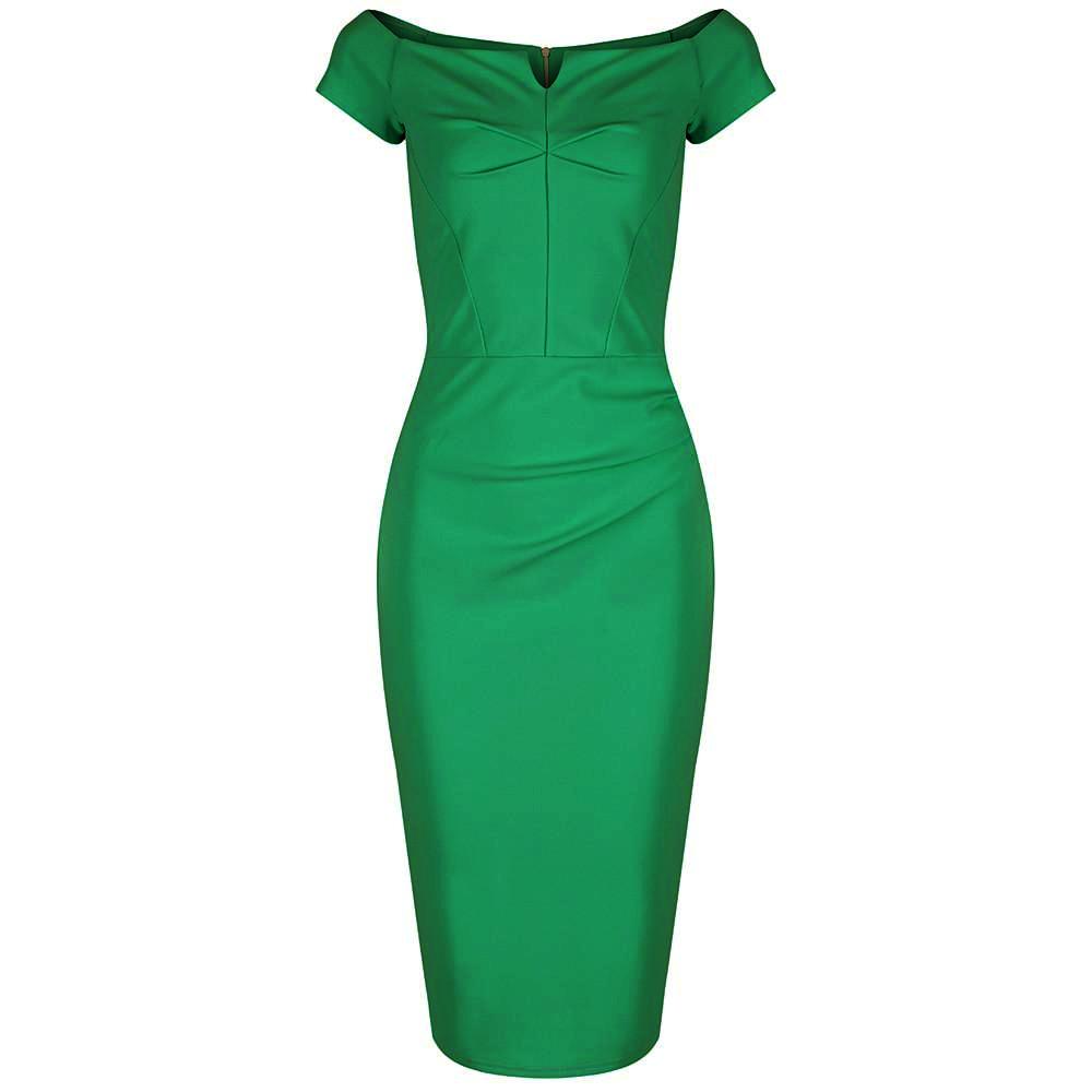 Emerald Green Notch Neck Cap Sleeve Bodycon Pencil Dress – Pretty Kitty ...