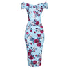 Sky Blue Floral Cap Sleeve Crossover Top Bardot Wiggle Pencil Dress
