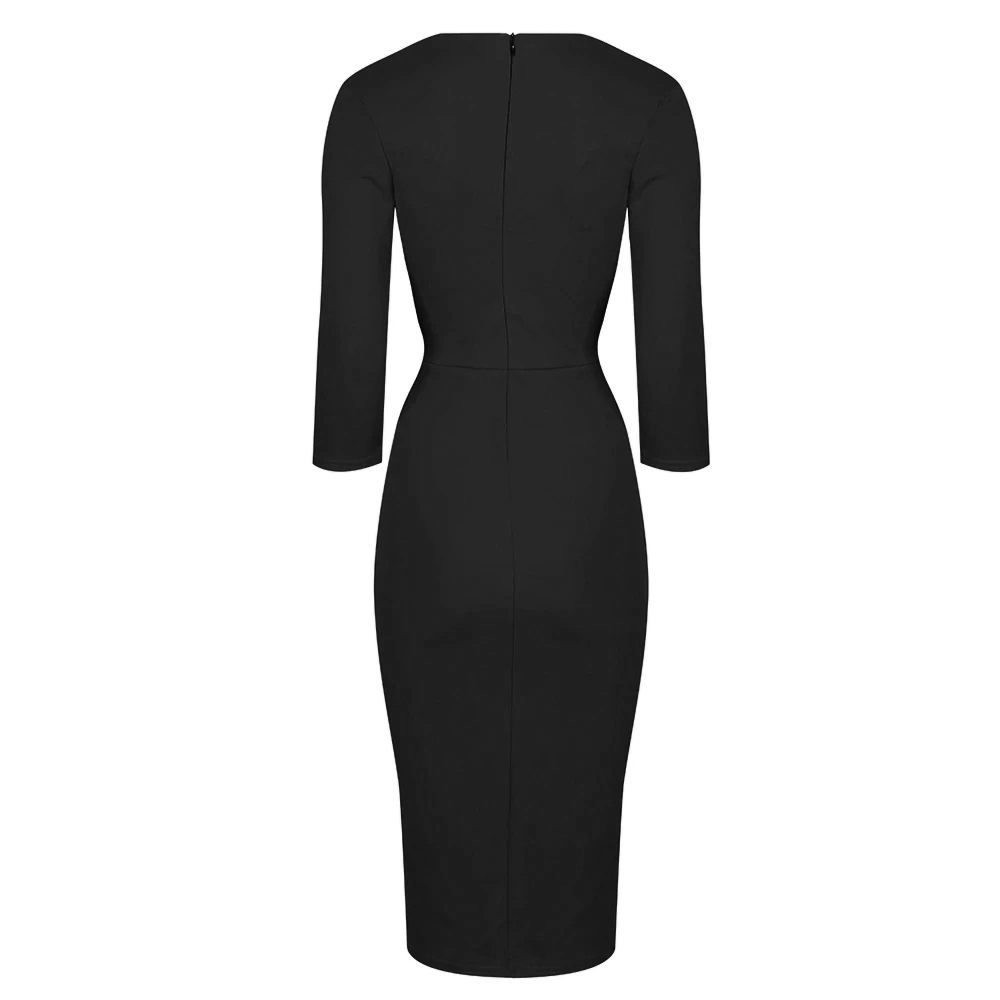 Vintage Black Wrap Over Midi Pencil Dress Pretty Kitty Fashion