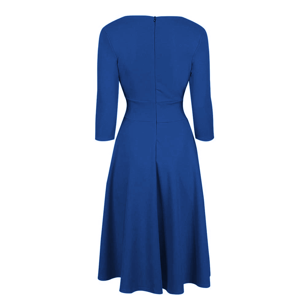 Royal Blue Vintage A Line Crossover 3/4 Sleeve Tea Swing Dress