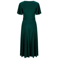 Green Cap Sleeve Crossover V Neck Wrap Top Swing Dress - Pretty Kitty Fashion