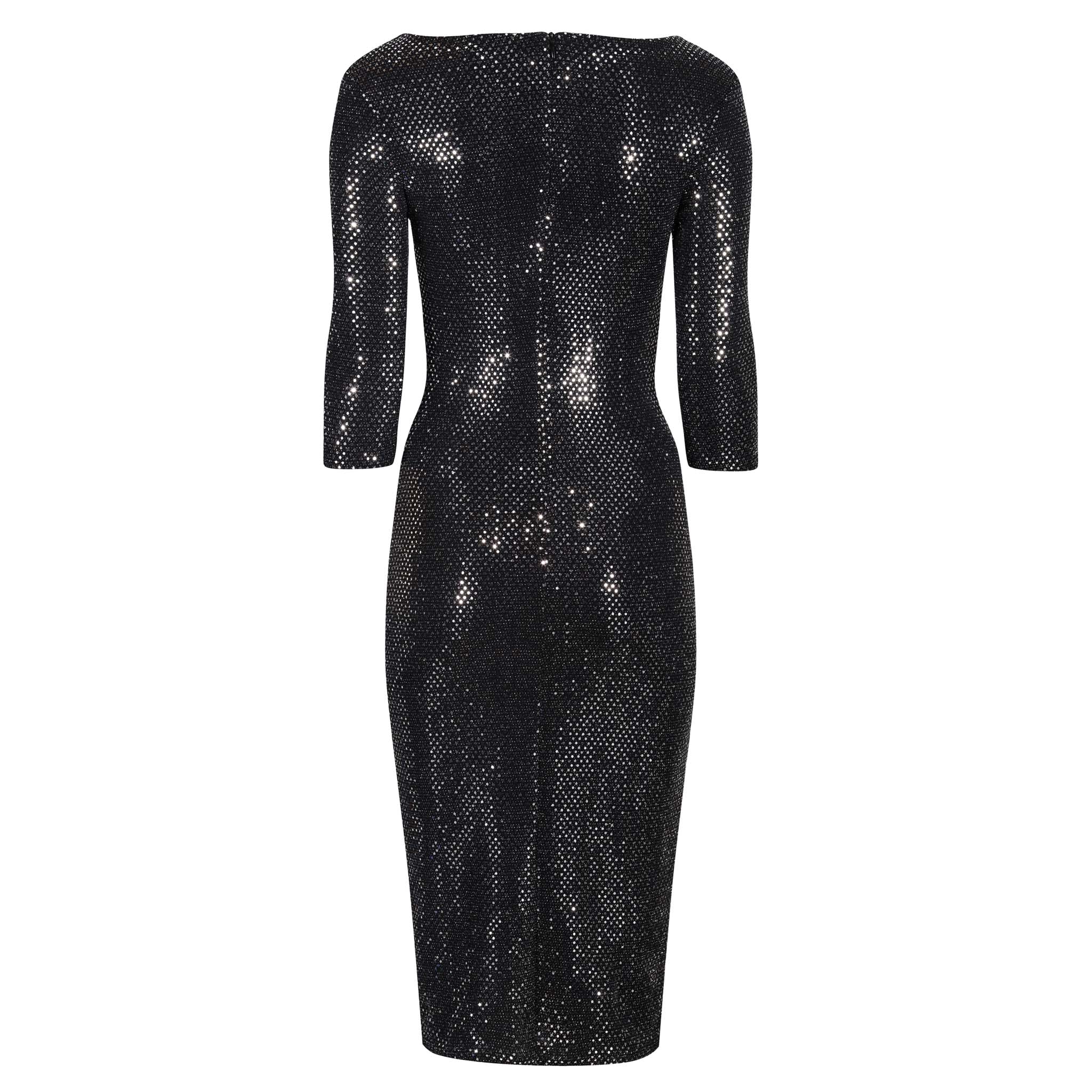 Black And Silver Sequin 3/4 Sleeve Bodycon Pencil Wiggle Party Dress