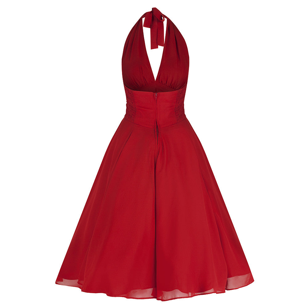 Red Chiffon Vintage Marilyn Monroe Style 50s Swing Dress - Pretty Kitty Fashion