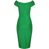 Emerald Green Notch Neck Cap Sleeve Bodycon Pencil Dress - Pretty Kitty Fashion