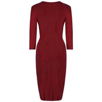 Red 3/4 Sleeve Crossover Top Bodycon Wiggle Pencil Dress - Pretty Kitty Fashion