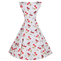 White and Red Cherry Print Rockabilly 50s Swing Dress - Pretty Kitty Fashion