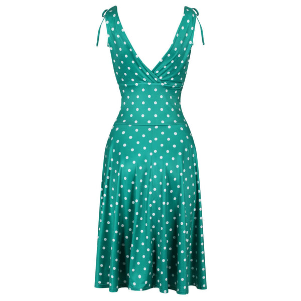 Green And White Polka Dot Print Crossover Top Grecian V Neck 50s Swing ...