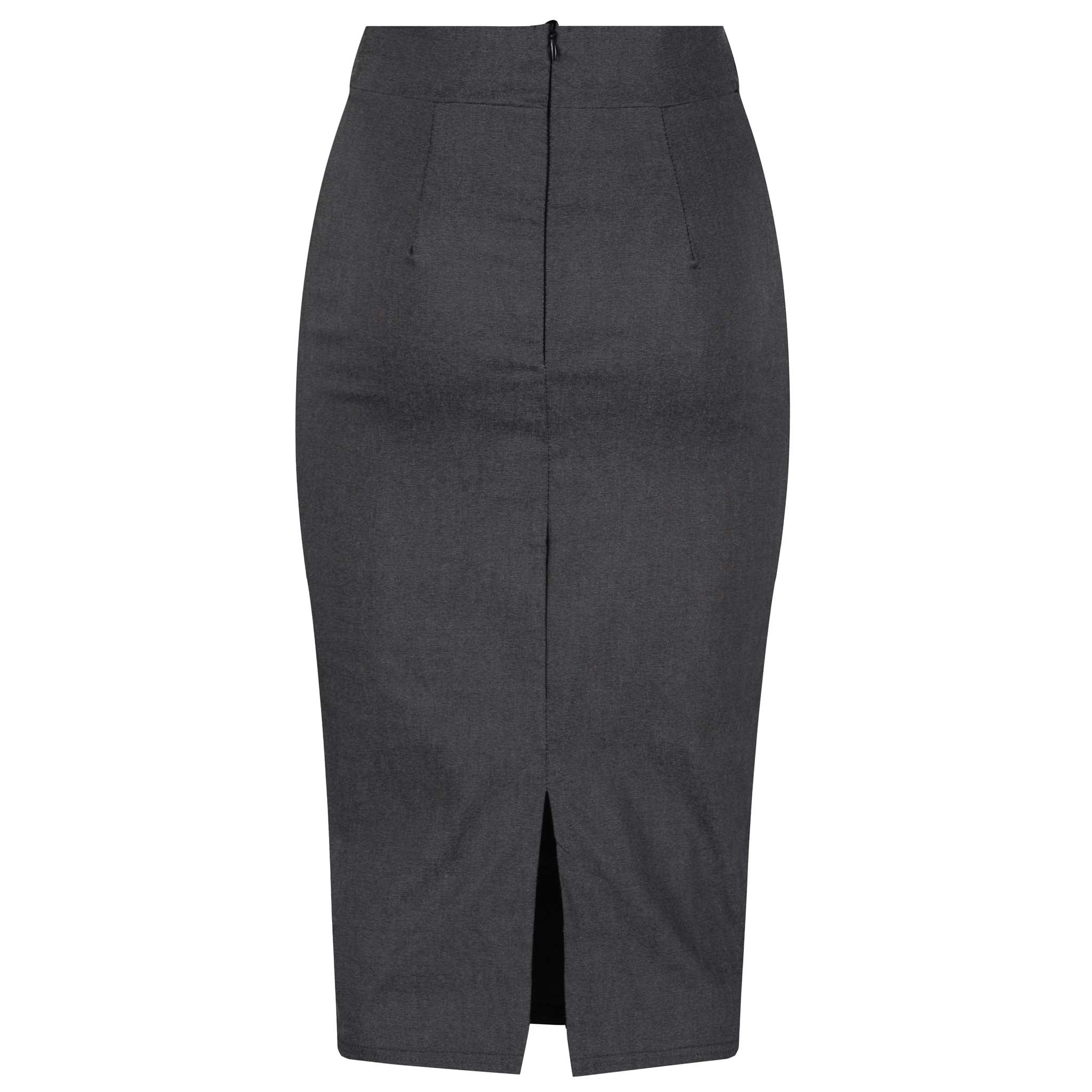Grey 1940s Button Detail Bodycon Skirt
