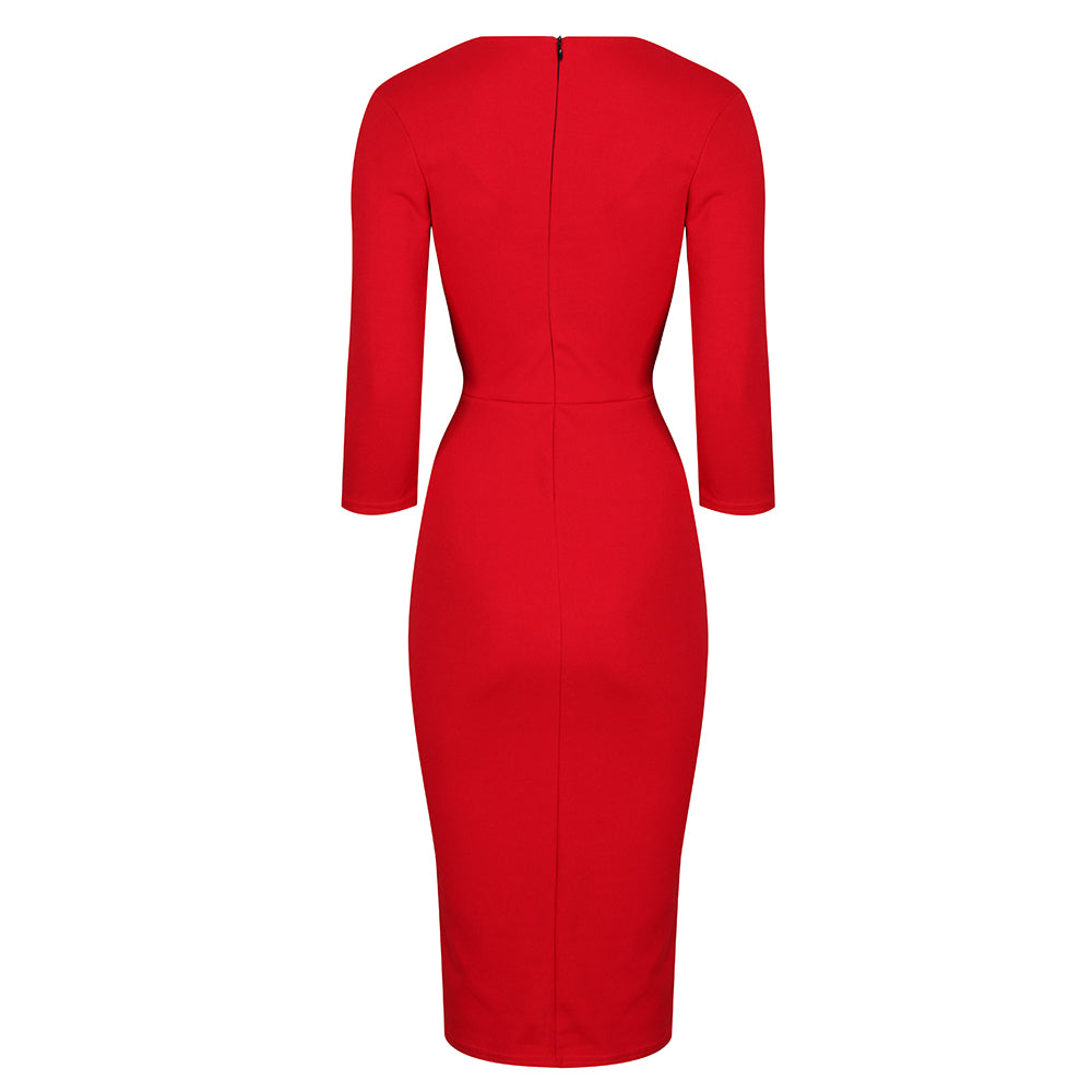 Red midi pencil on sale dress