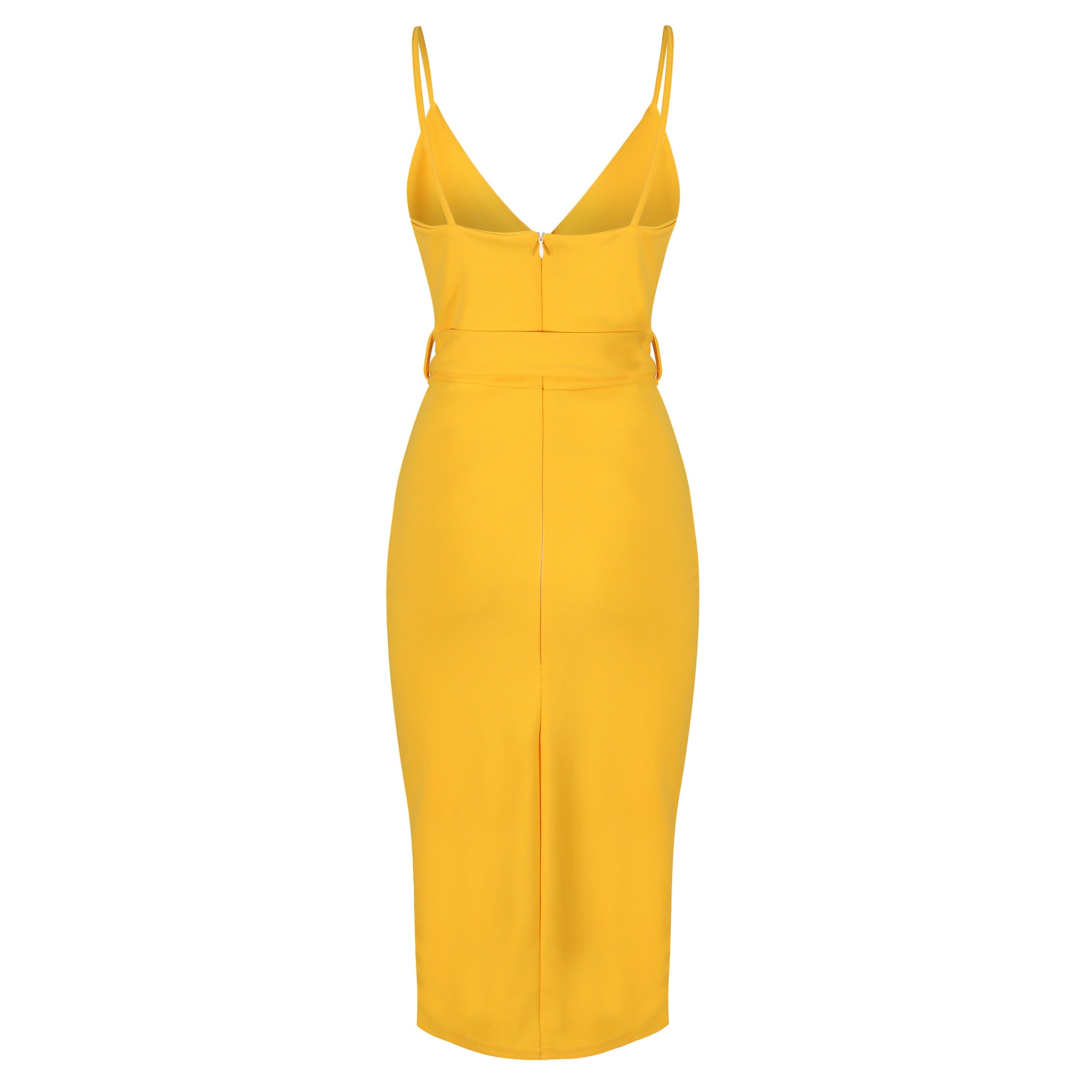Honey Yellow Strappy Bodycon Wiggle Dress